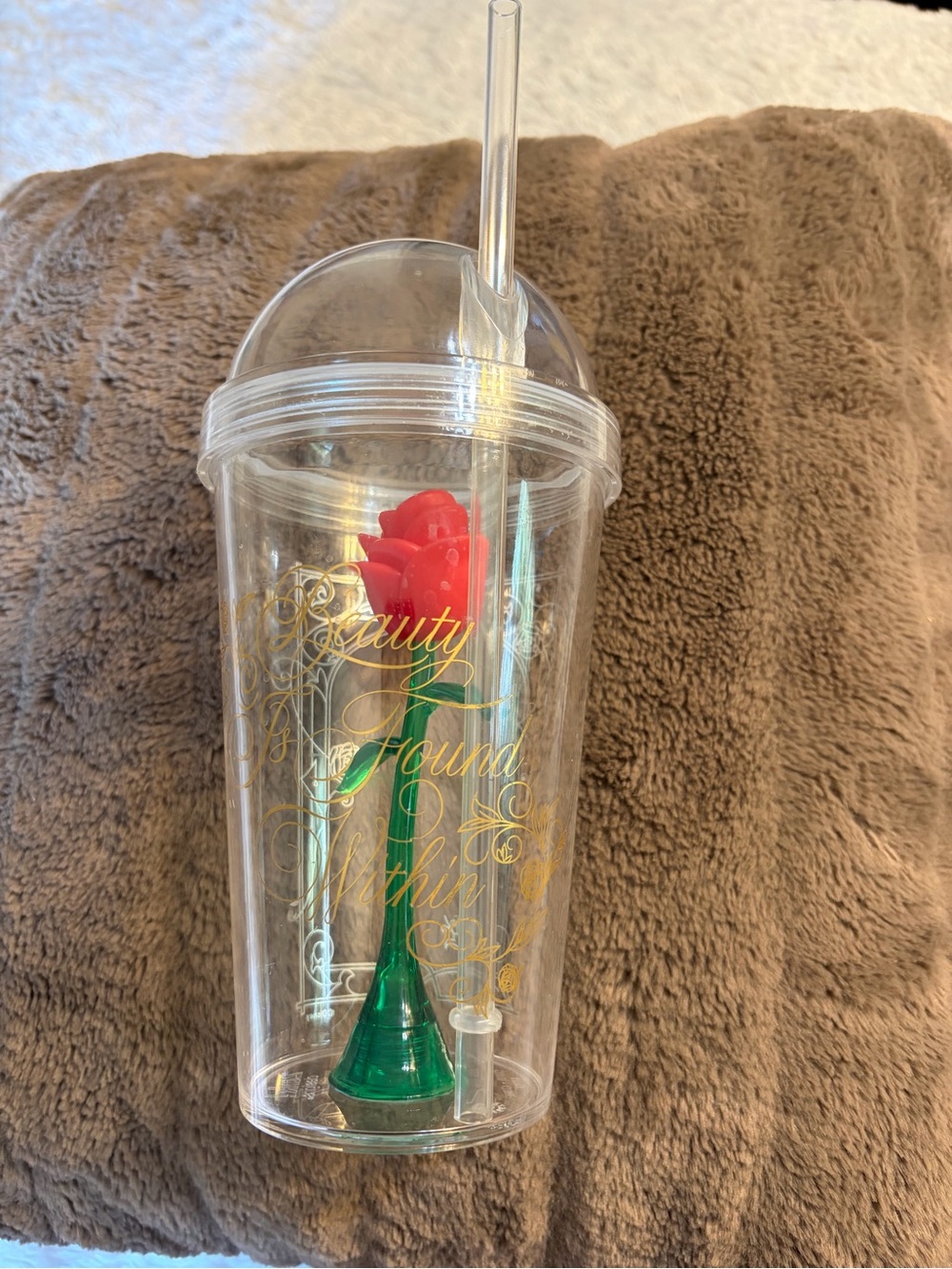 Zak Design Beauty and the Beast inspired rose clear plastic tumbler 16oz
